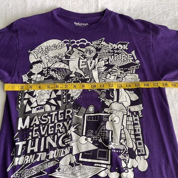 Phineas and Ferb Graphic T-Shirt Size XXL 18 Purple Master Everything Cartoon - Picture 4 of 8